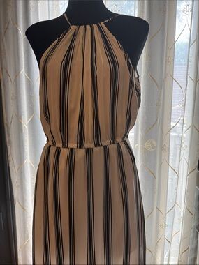 Ann Taylor Cream and Black Striped Halter Maxi Dress